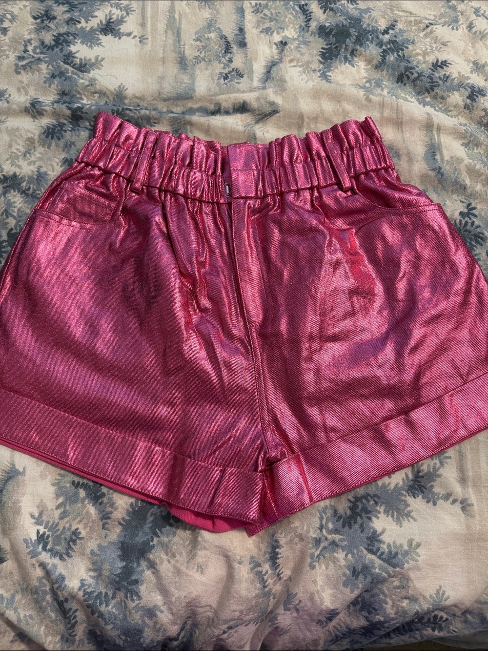 Fantastic Fawn Metallic Raspberry High-Waist Paperbag Shorts